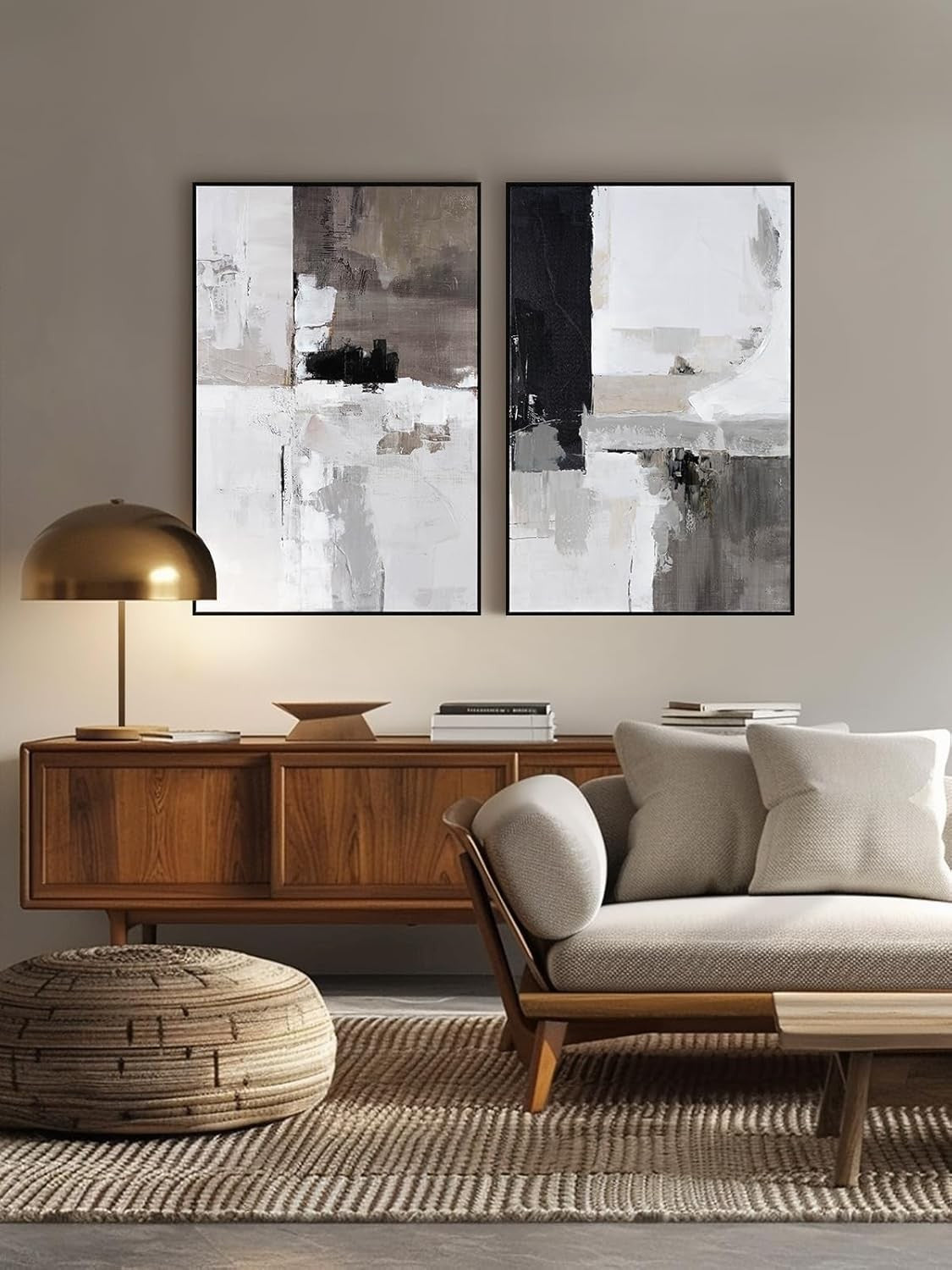 Grey Black Abstract Canvas Wall Art 2 Panels 24x36" Modern Decor