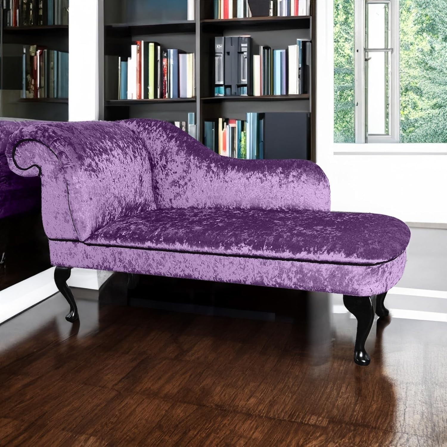 Grape Velvet Chaise Lounge Left Hand – Tufted Back, Handmade, Stylish Seat