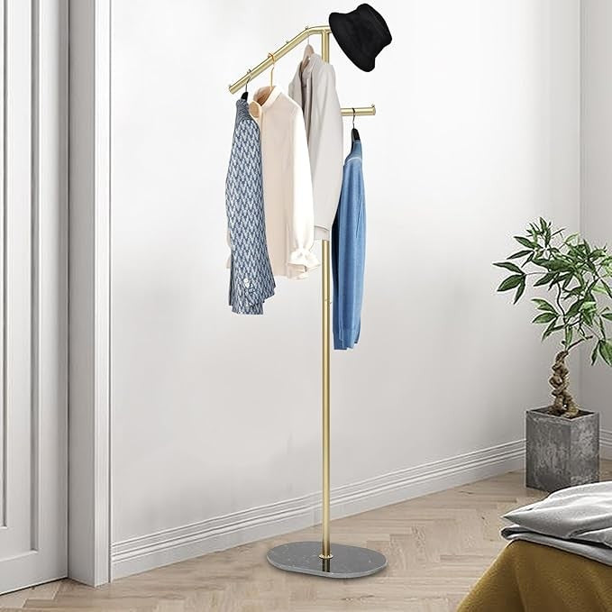 Gold & Black Marble Base Coat Rack 170cm L-Shaped Metal Clothes Organizer