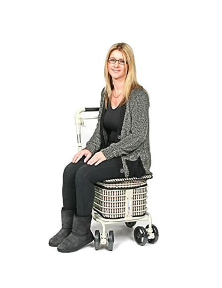 Foldable 6-Wheel Shopping Trolley With Seat Handbrake Navy