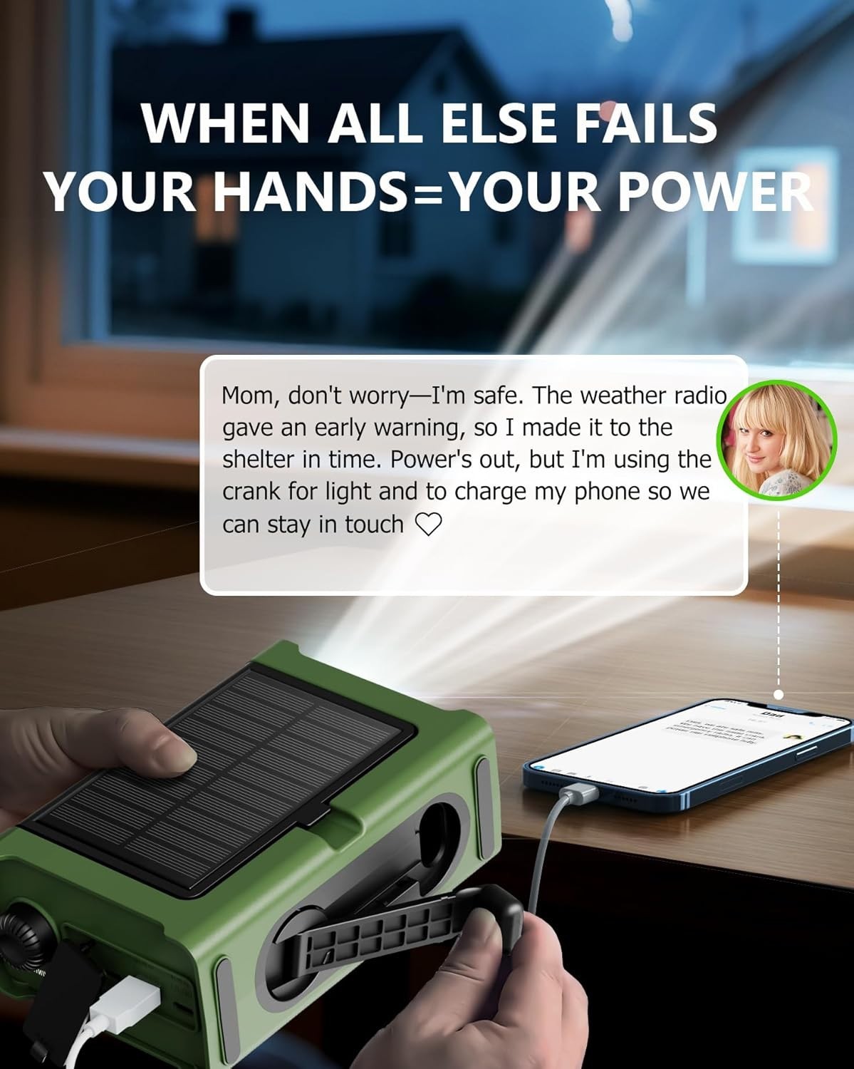 Emergency Solar Weather Radio 12000mAh Hand Crank USB AM/FM/NOAA