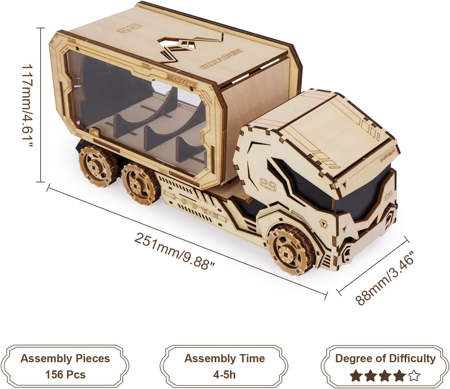 3D Wooden Piggy Bank Puzzle DIY Model Kit, Mechanical Truck, 156 Pieces