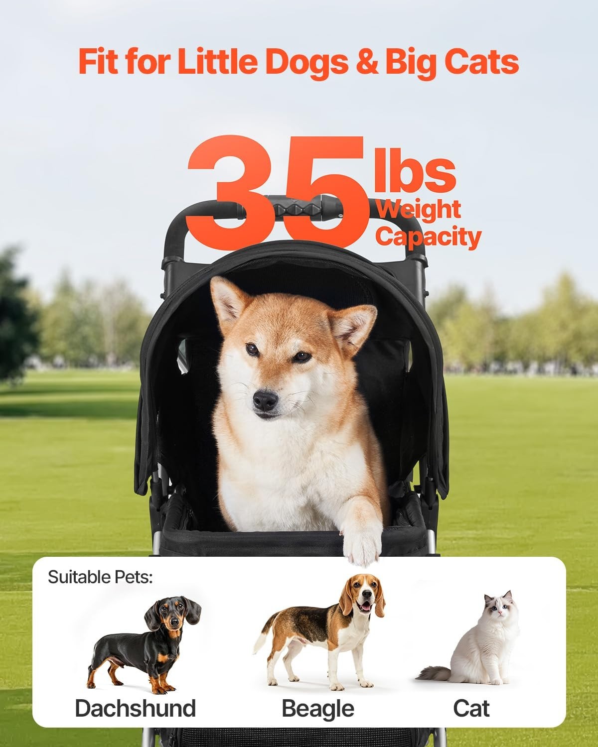 Pet Stroller 3 Wheel Folding Dog Pram 35lb Capacity Brake Mesh Cup Holder