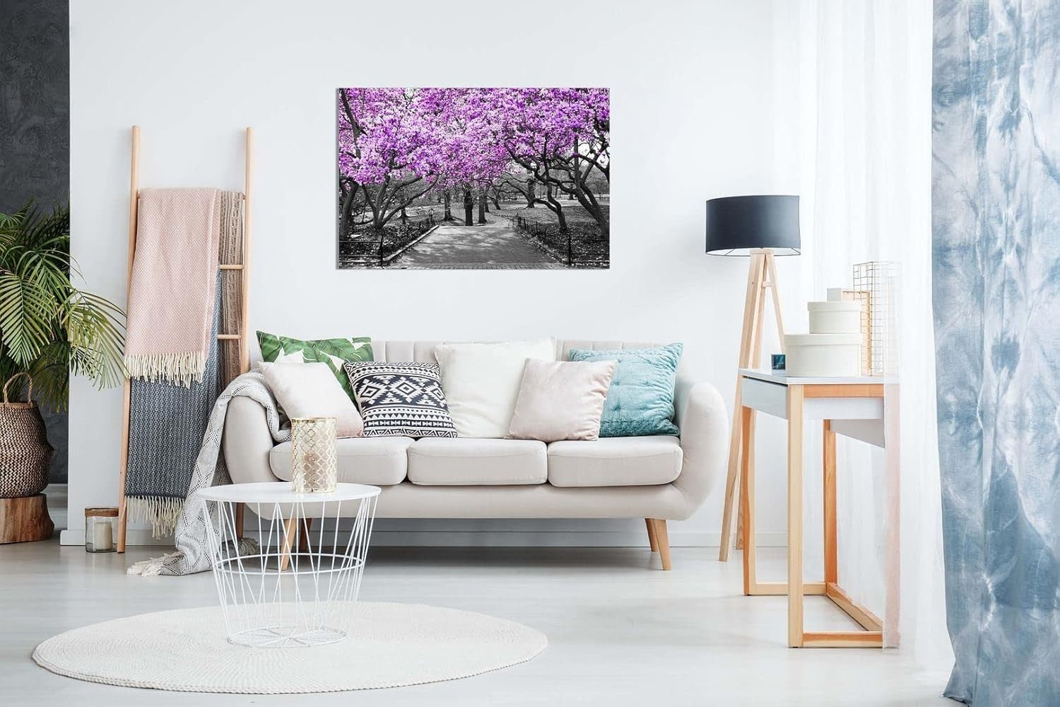 Black White Purple Blossom Canvas Wall Art Modern Floral Home Decor Print