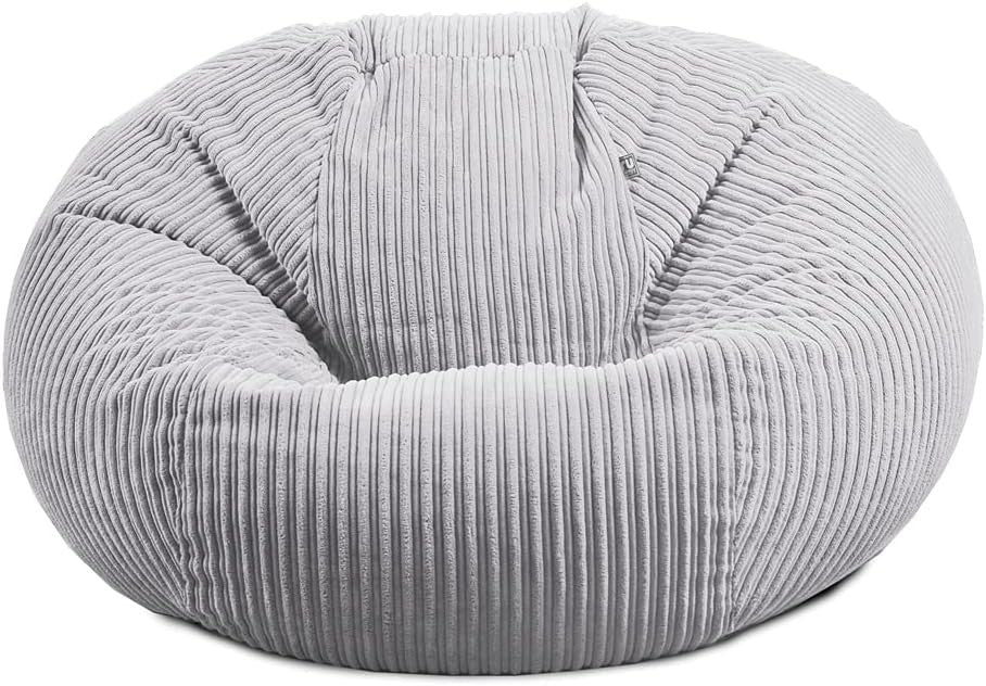 Giant Platinum Grey Corduroy Bean Bag Chair Lounge Seat Washable Sofa