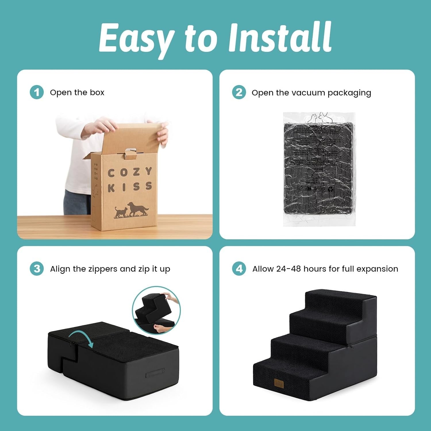 4 Tier Dog Stairs for Small Dogs 45cm High Pet Steps Black