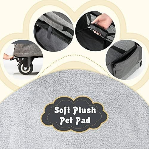Foldable Grey Pet Carrier Crate with Wheels 3-Door Travel Bag for Cats & Dogs