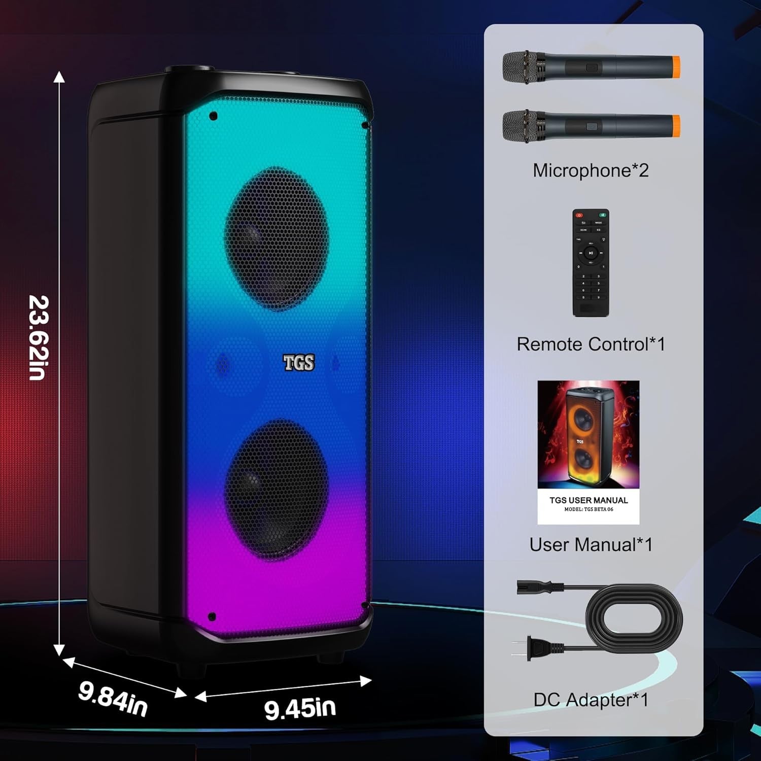 6.5" Dual Karaoke Machine 2 Wireless Mics Bluetooth PA Speaker LED Disco Lights