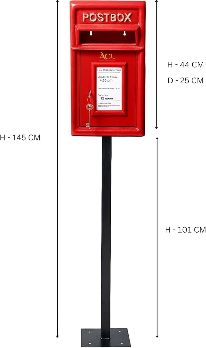Lockable Cast Iron Post Box Red | Heavy Duty Mailbox | Wall Mount | 44x24x25cm