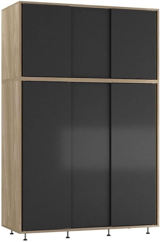 6-Door Black Oak Sliding Wardrobe with Adjustable Feet & Hanging Rail
