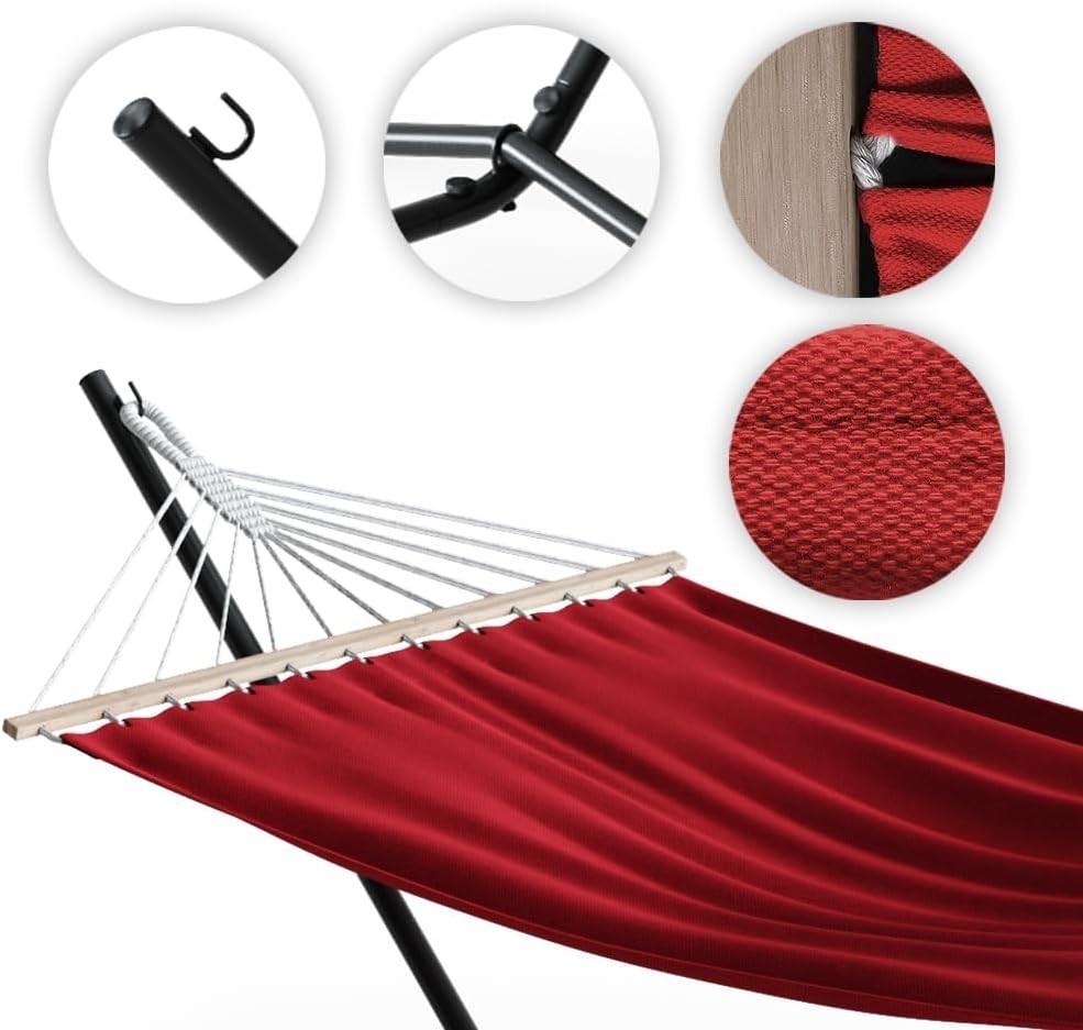 Adjustable Metal Hammock with Frame 350cm Wine Red Sun Lounger Outdoor Bed