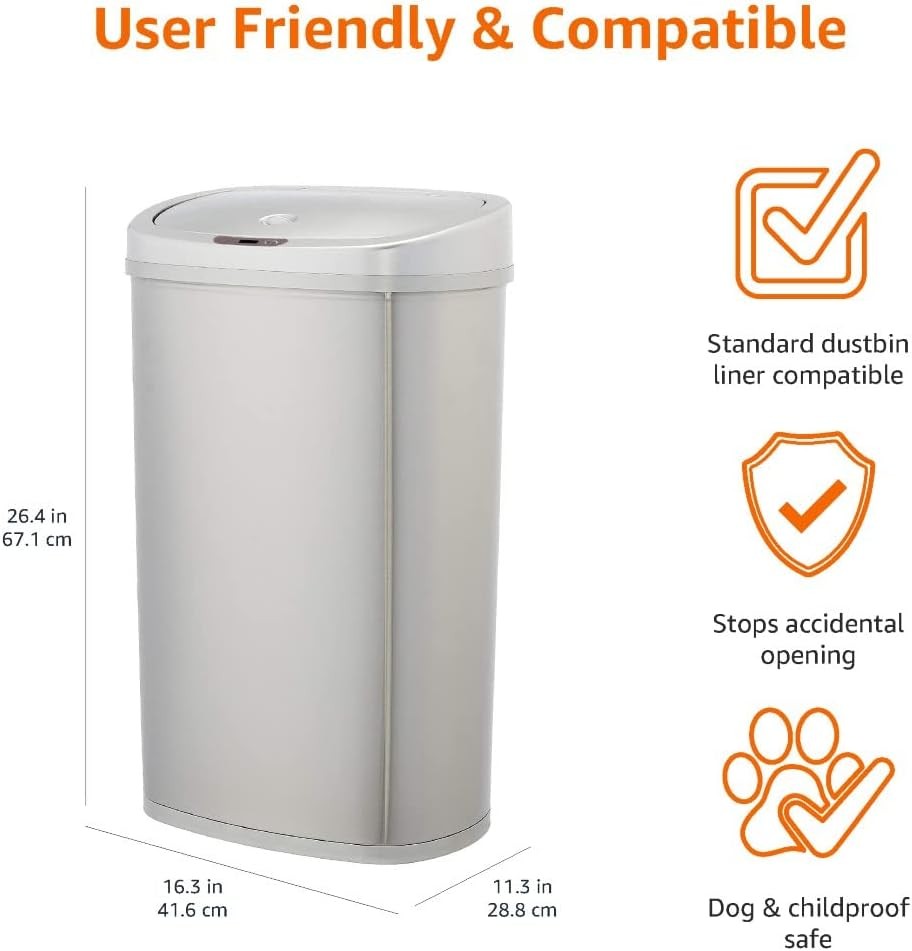 50L Stainless Steel Sensor Bin Silver Hands Free Kitchen