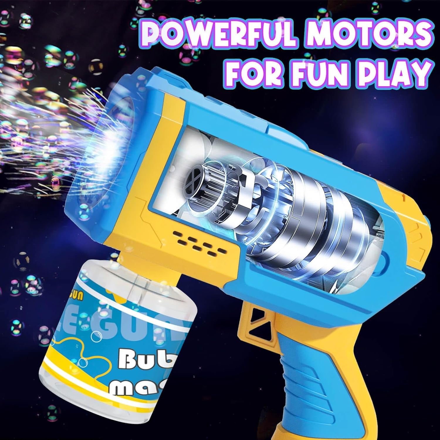 Kids Bubble Gun Light Up 8 Hole Bubble Blower Toy Blue