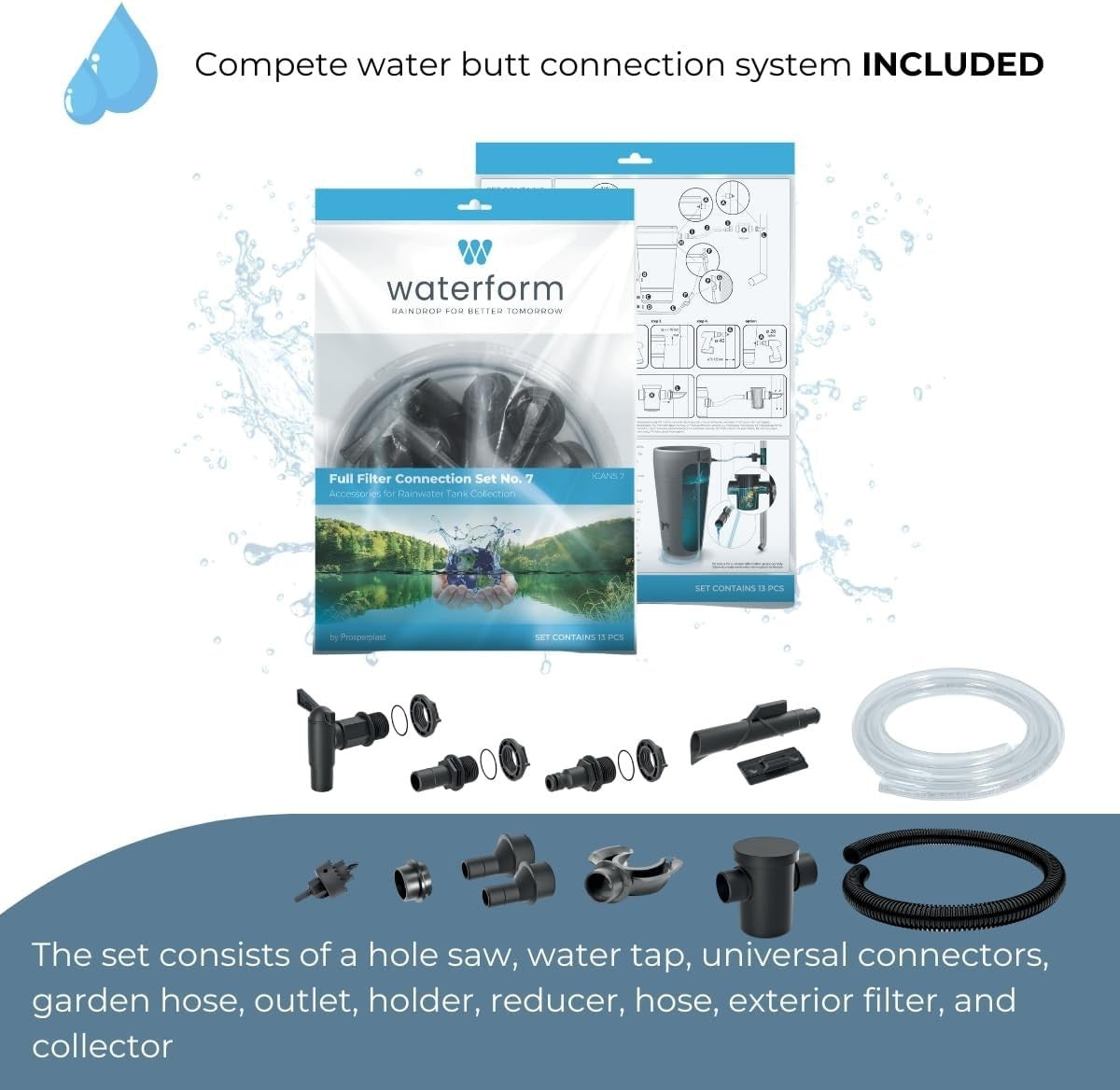 120L Decorative Rainwater Tank with Connection Kit, Round, Brick
