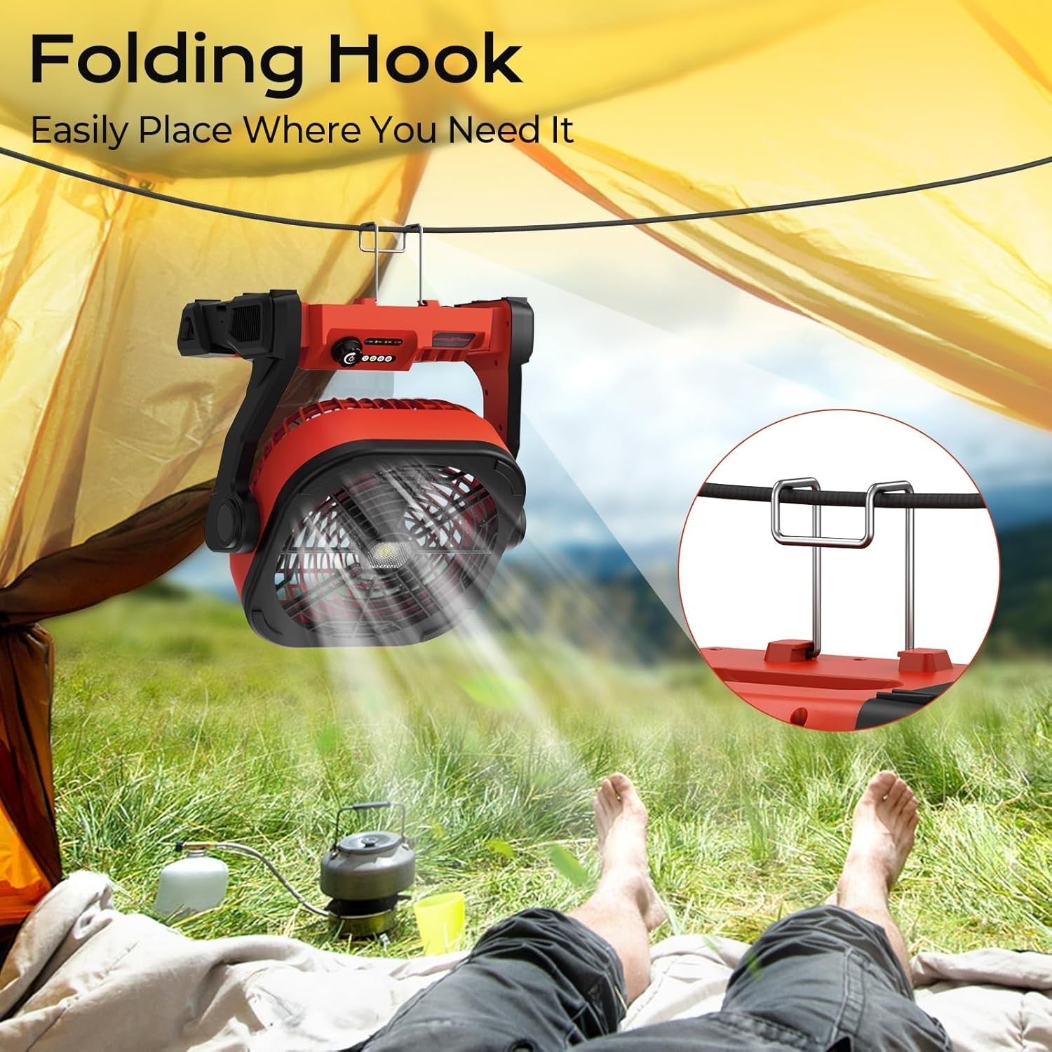 Jobsite Fan – 4-Speed 2200RPM Cordless w/ LED & Hook for M18 Battery Camping