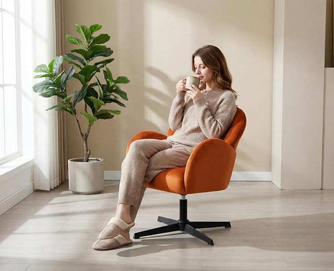 Velvet Swivel Armchair Vanity Tub Chair Modern Accent Orange