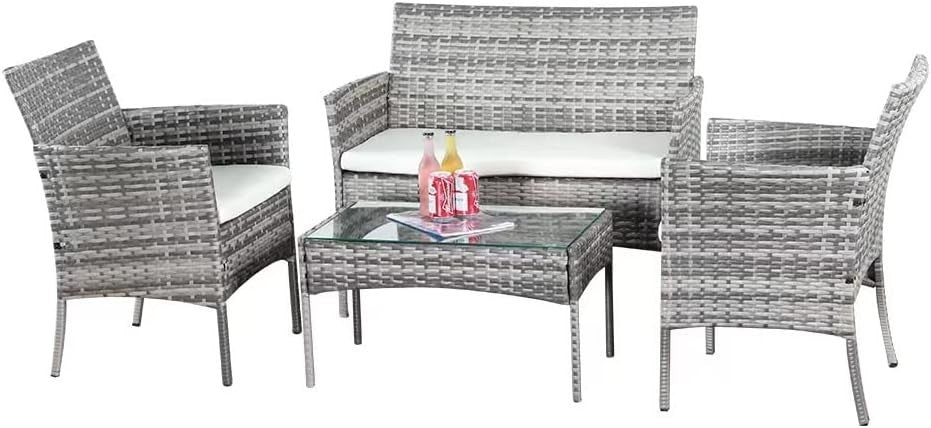 Rattan Garden Furniture Set 4 Piece Sofa Chairs Table Outdoor Patio