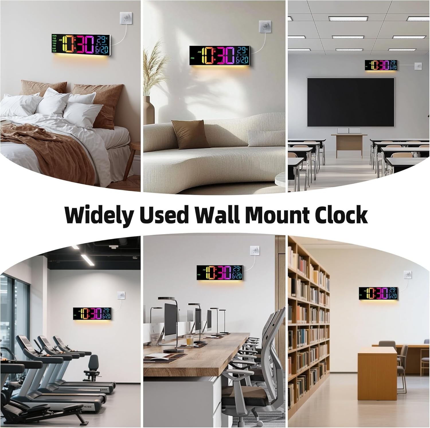 Large 16" Digital Wall Clock RGB LED Display Temp Date Alarm Remote Sync