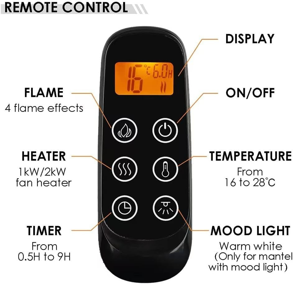 47" Electric Fireplace Heater with Realistic Flames, Oak Surround, Remote