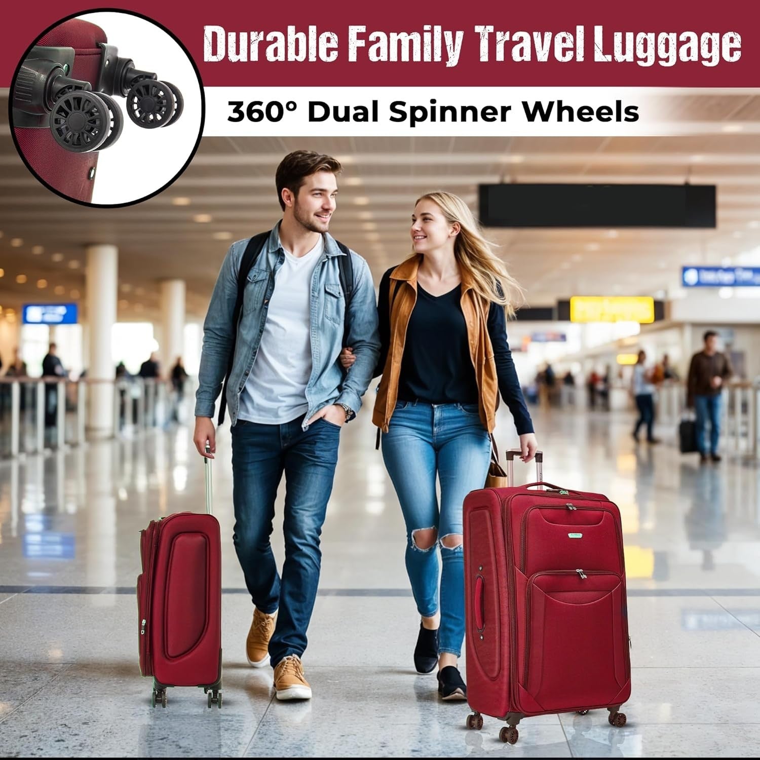 Extra Large 32” Lightweight Expandable 4 Wheel Travel Suitcase Lock Red
