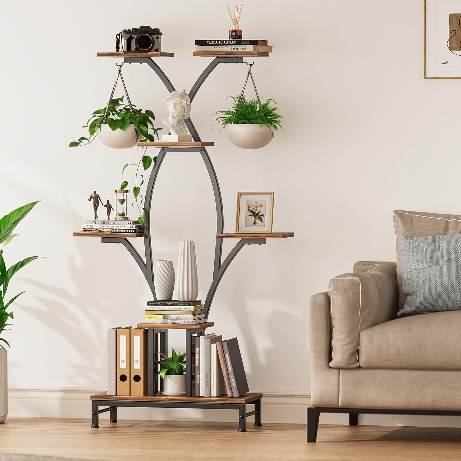Tall Plant Stand with Grow Lights, Metal Indoor Flower Shelf for Home & Patio