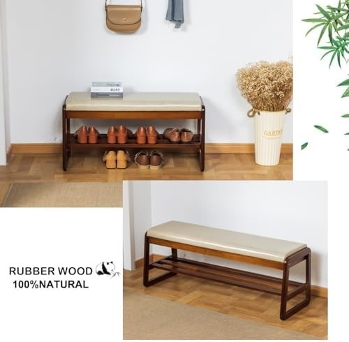 Modern Grey Solid Wood Shoe Bench with Cushion & Flip-Top Storage Seat