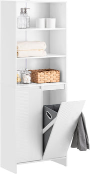 Tall Bathroom Storage Cabinet with Laundry Basket Slim White Unit Shelves 171cm