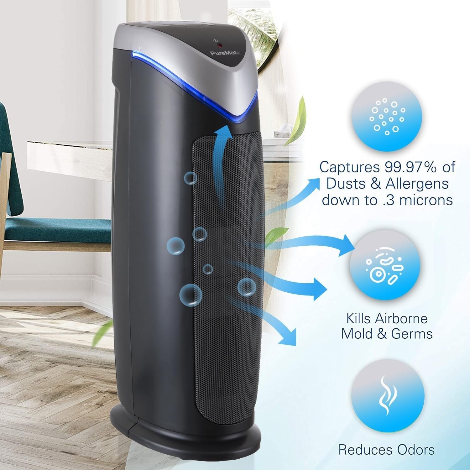HEPA Air Purifier UV Ioniser Large Room Allergy Pet Smoke Filter