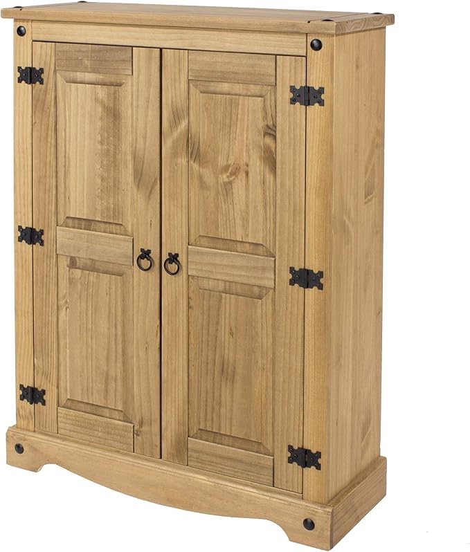 Solid Pine Wood Storage Cupboard with 2 Doors, Rustic Farmhouse Cabinet