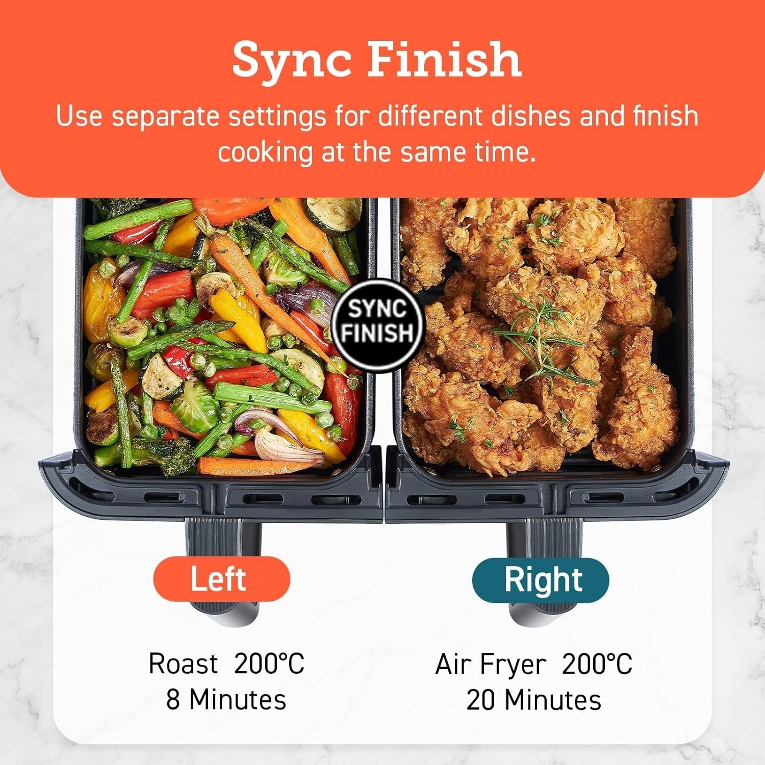 6.4L Dual Heat Smart Air Fryer No Shake No Preheat App Control 12 Functions