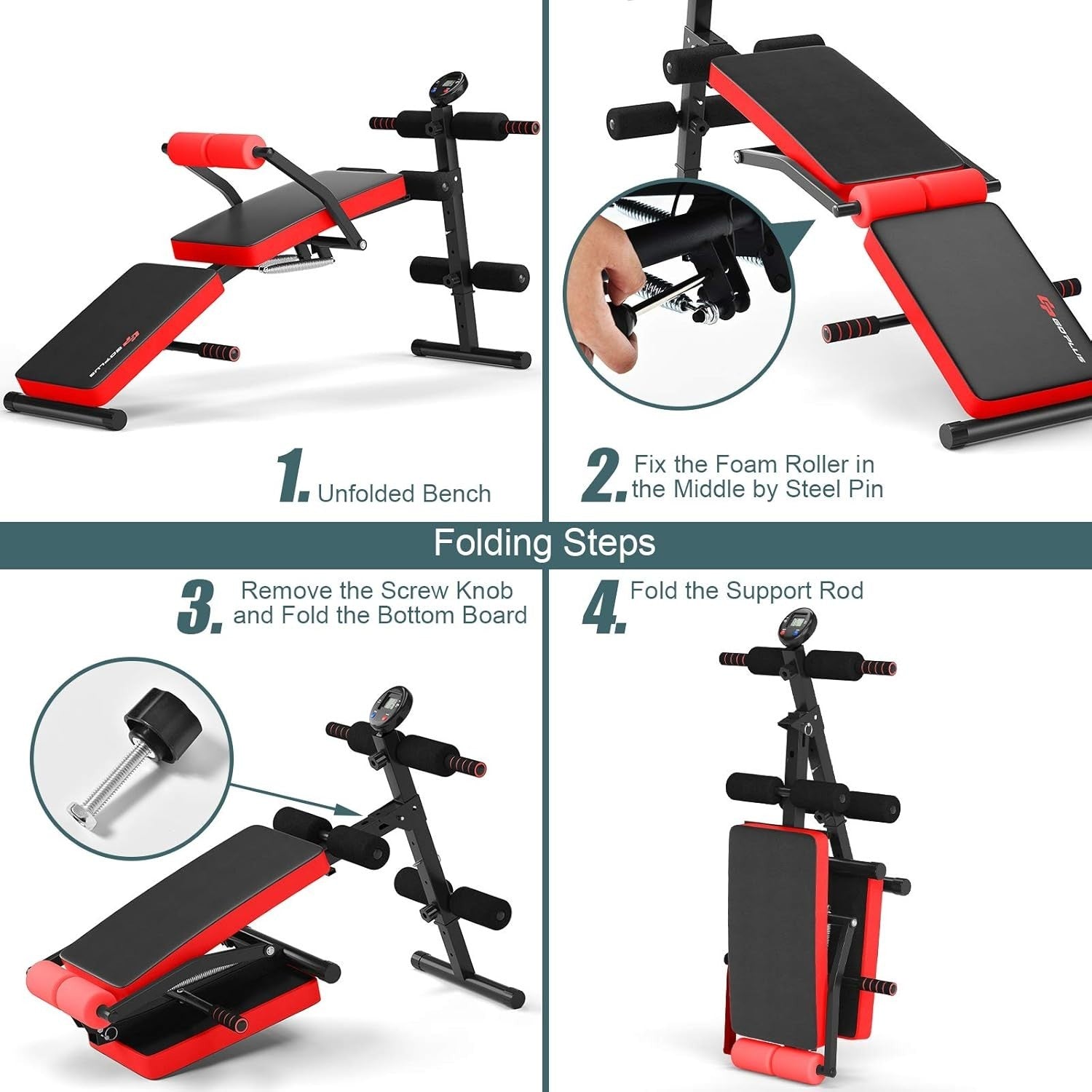 Foldable Ab Crunch Bench With LCD Tracker 5-Level Home Fitness Board