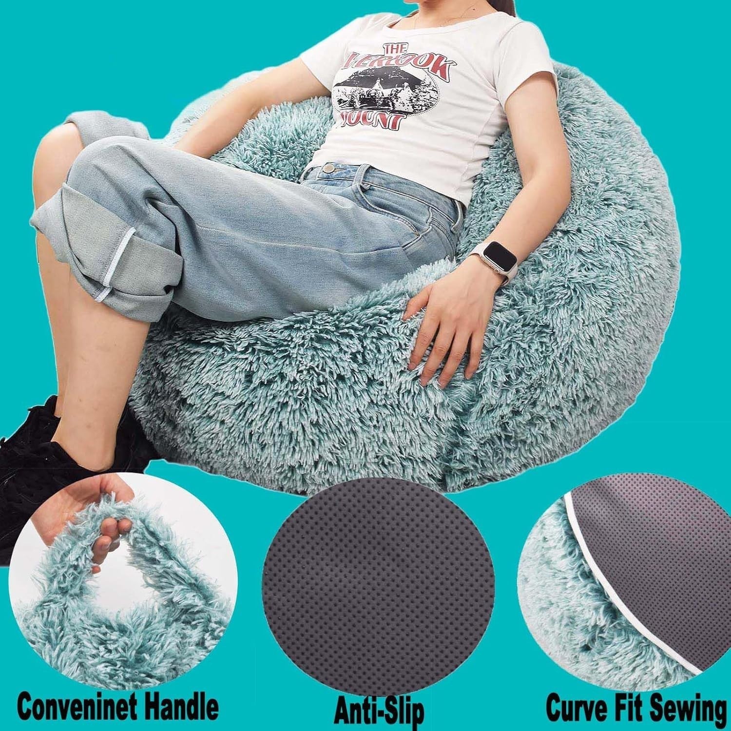 Fluffy Faux Fur Bean Bag Chair Kids Adults Plush Storage Soft Cozy Seat