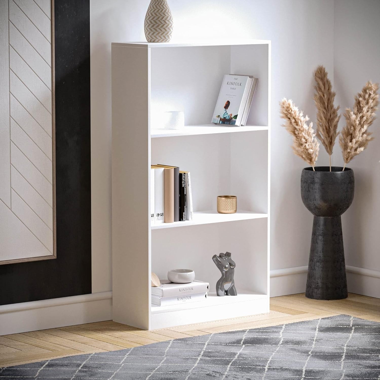3 Tier White Wooden Bookcase Modern Storage Display Shelf for Living Room