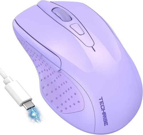 Silent Rechargeable Bluetooth Mouse 4800 DPI Ergonomic Light Purple Laptop PC