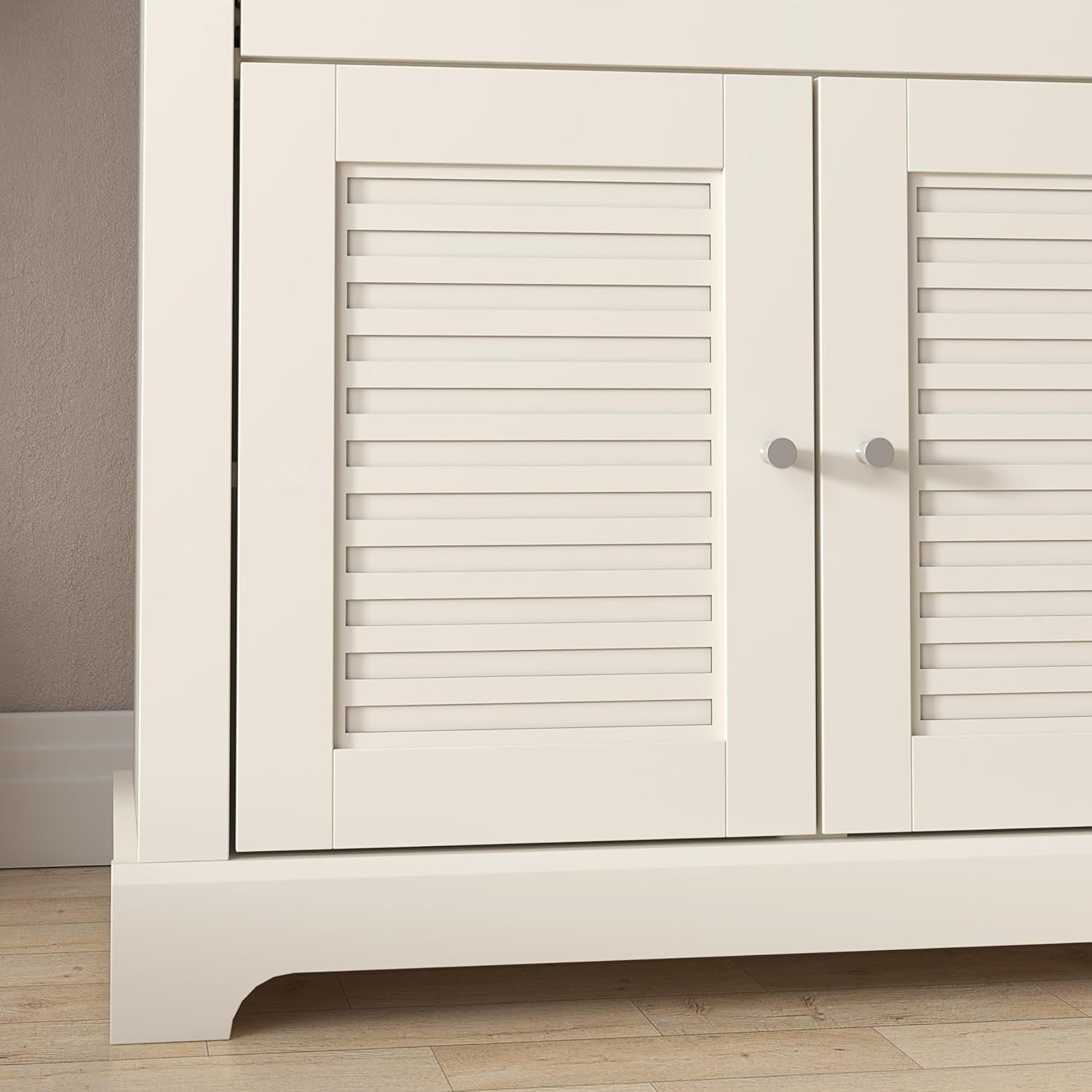 Modern Storage Cabinet Sideboard 2 Door 1 Drawer Ivory Oak Hallway Unit