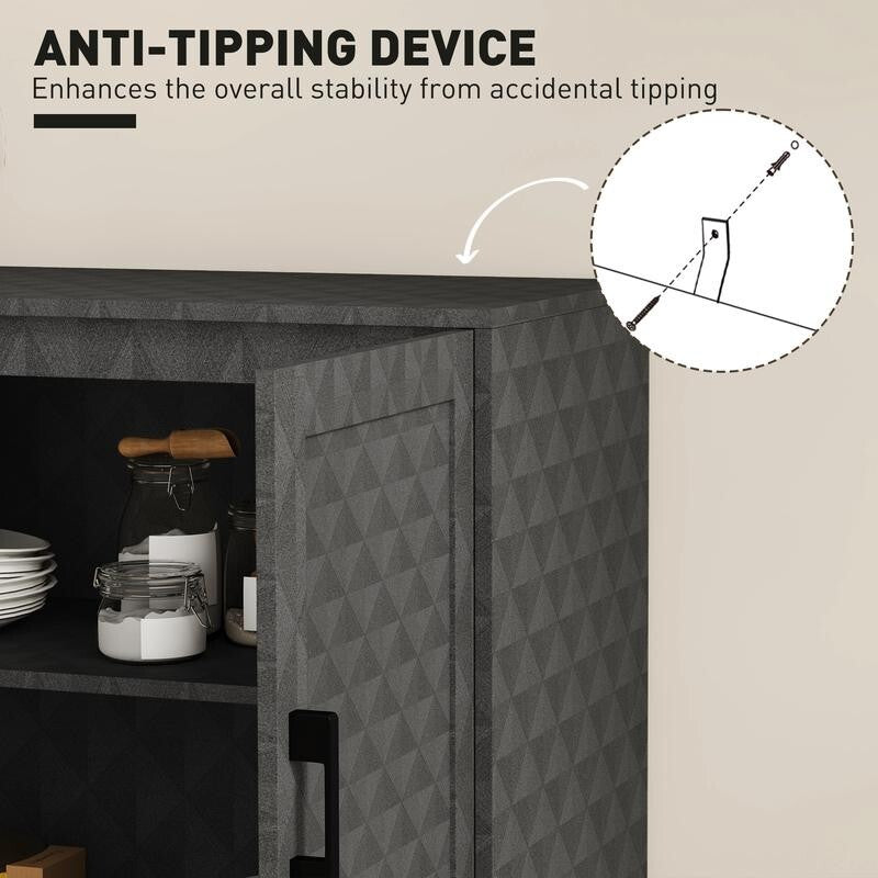 Modern Sideboard Cabinet 2 Door Storage Unit Steel Frame Adjustable