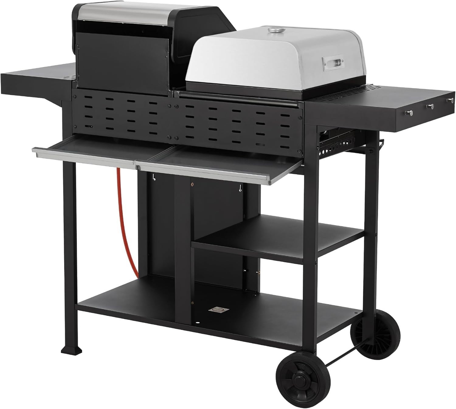 3-in-1 Gas BBQ Grill with Pizza Oven & Hot Plate | 4 Burner | Foldable Shelves