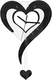 Black Heart Wall Clock Modern Silent Acrylic Hanging Decor for Bedroom Office