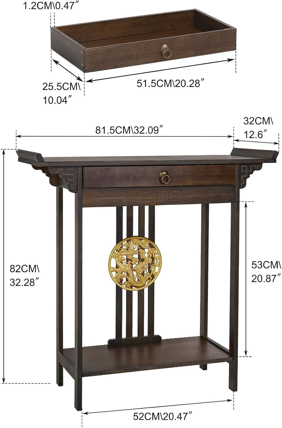 Narrow Rustic Bamboo Console Table 2 Tier Hallway Entryway Shelf 81.5x32x82cm