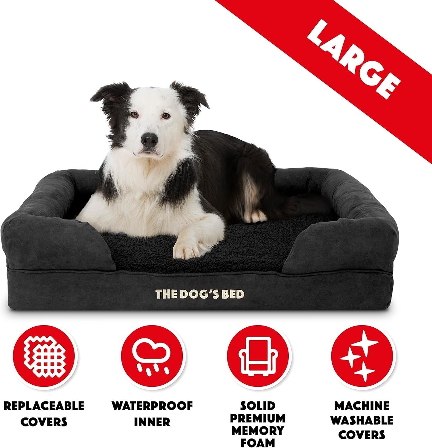 Large Orthopedic Memory Foam Dog Bed Black Plush