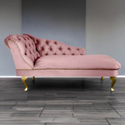 Velvet Chaise Lounge Sofa Tufted Accent Chair Left Hand Pink 133cm