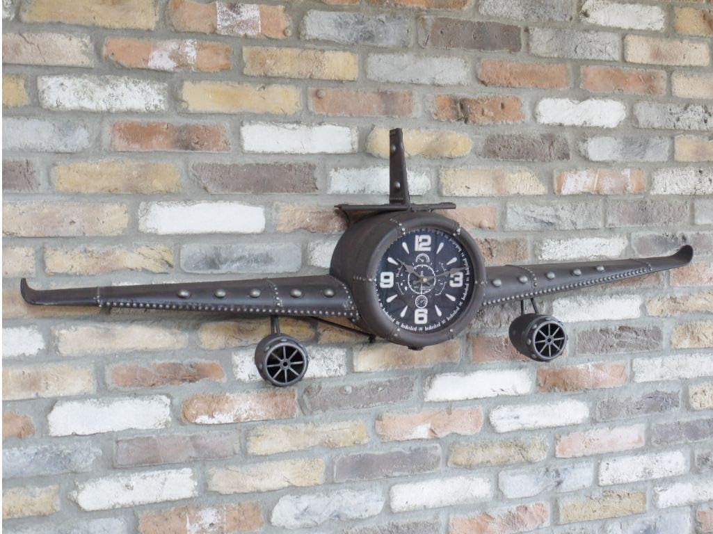 Vintage Metal Aeroplane Wall Clock Retro Design Silent Battery Operated