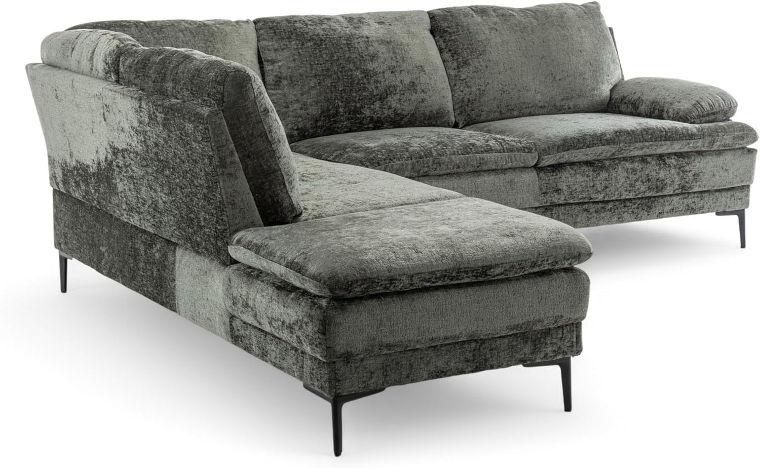 Sage Green Chenille 4-Seater L-Shaped Corner Sofa with Chaise, Deep Seat