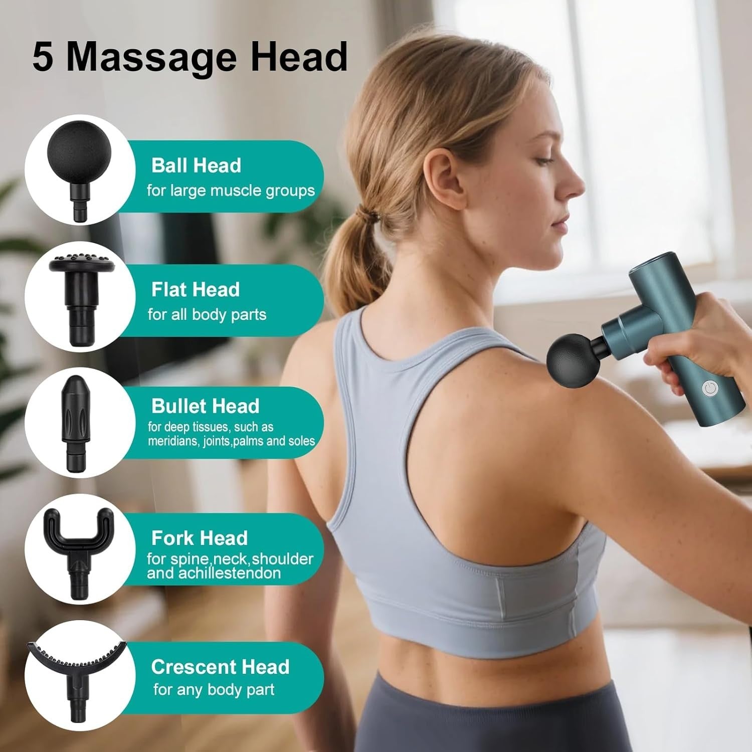Mini Massage Gun 3800RPM Deep Tissue Muscle Relief Portable 5 Heads Quiet