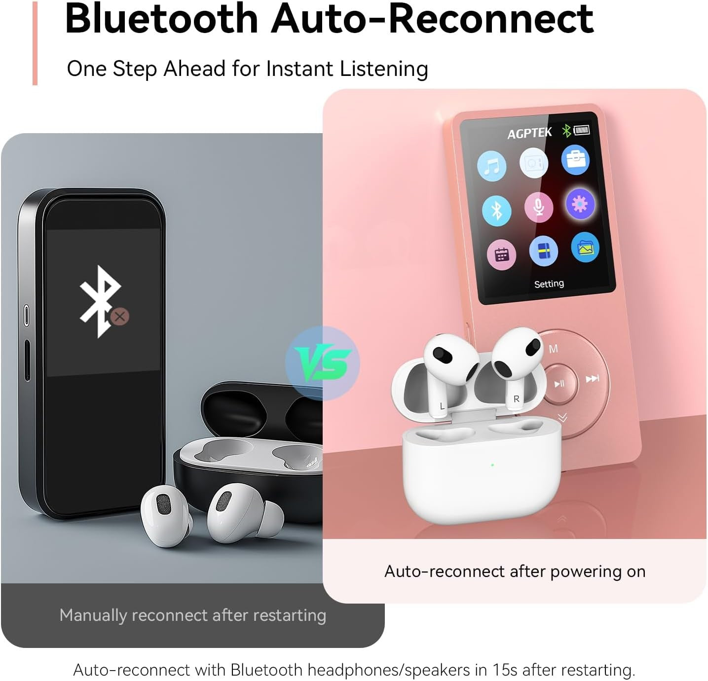 32GB MP3 Player Bluetooth 5.3 FM Radio Speaker 1.8"
