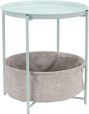 Round Storage End Table Green with Fabric Bin 45x45x48cm Modern