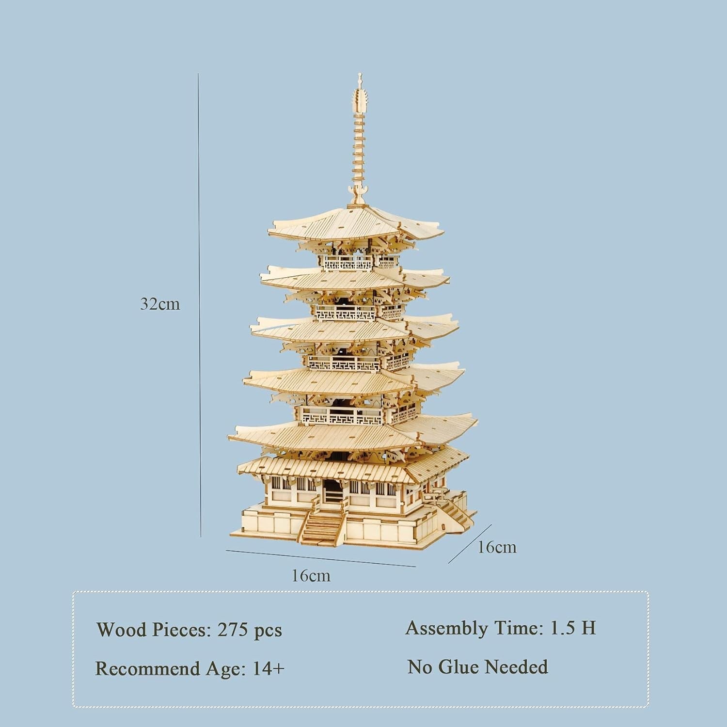 3D Wooden Pagoda Puzzle Japanese Temple Model DIY Home Decor Gift