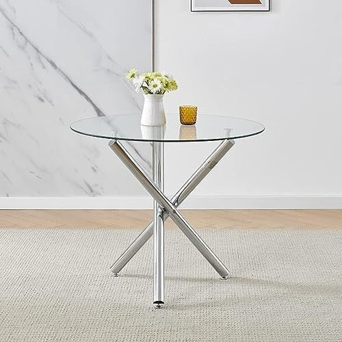 Modern 5-Piece Round Glass Dining Table with 2 Beige Velvet Chairs Set