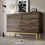Wood Sideboard Cabinet 120cm 6 Drawer Storage Unit Metal Legs Modern Hallway