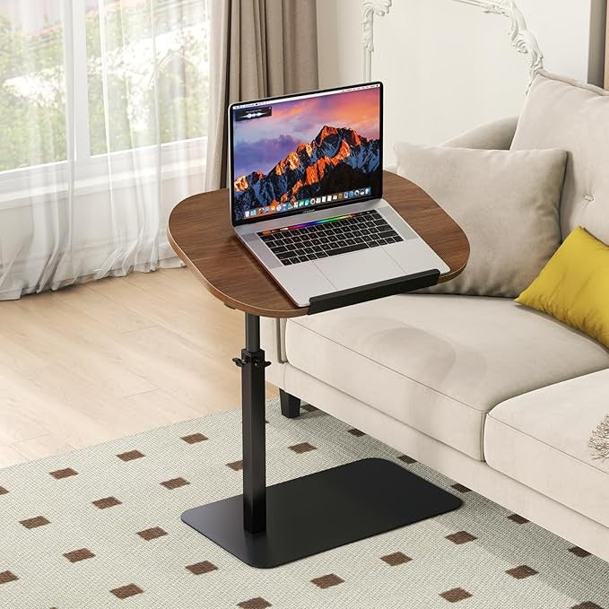 C Shaped Side Table Adjustable Height Laptop Sofa Bed Table Walnut Wood